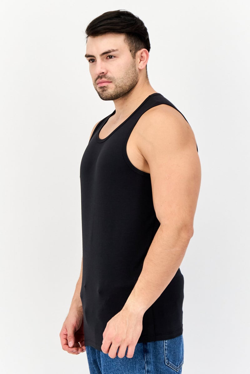 Tommy John Men 2 Pack Round Neck Sleeveless Plain Undershirts, Black - Image 2